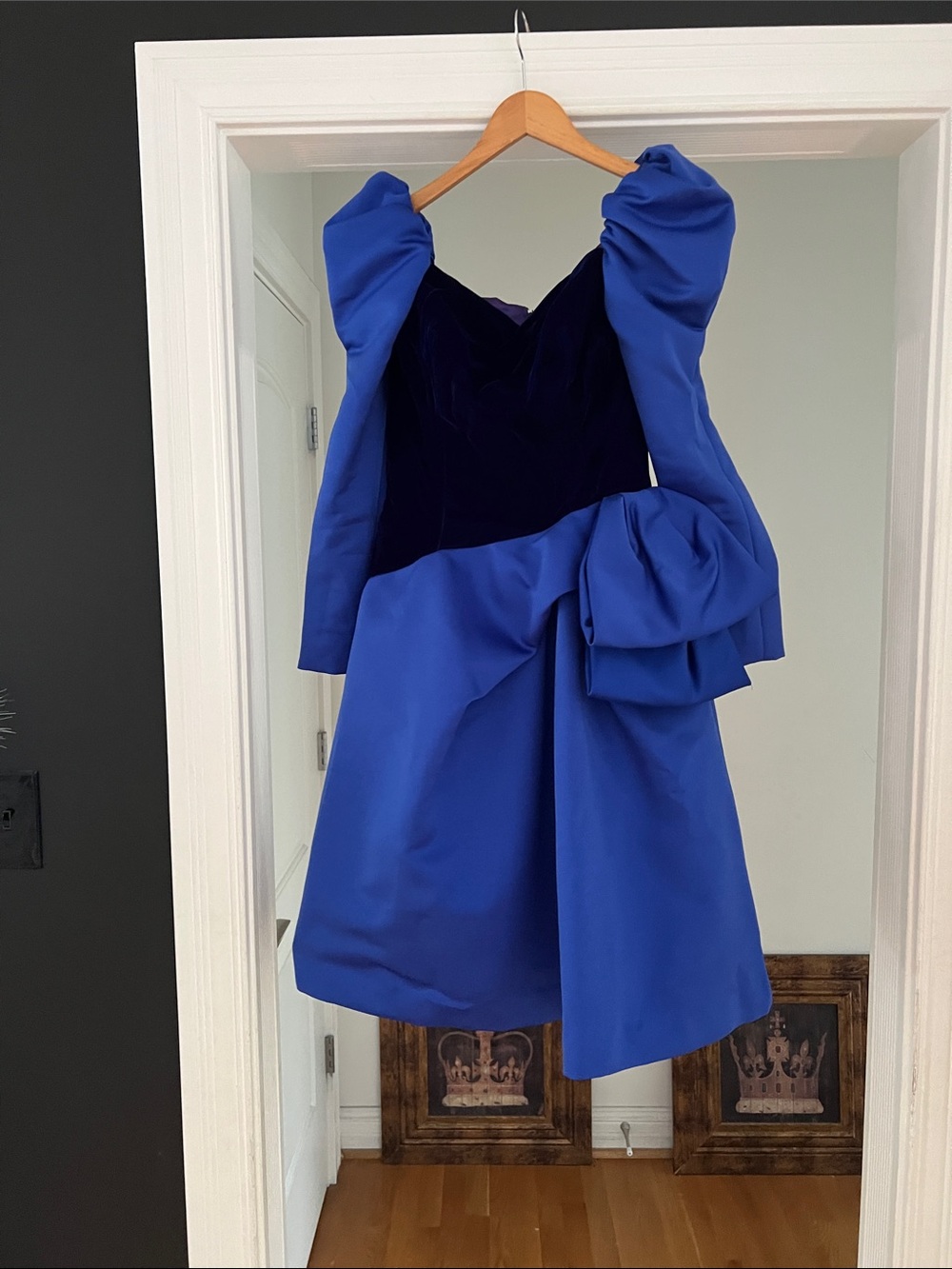 Victor Costa Velvet and Satin Mini Dress in Royal Blue and Navy